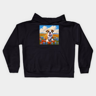 English Bulldog in Texas Wildflower Field Kids Hoodie